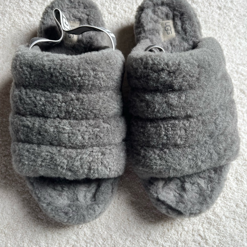 UGG Charcoal Plush Slides size 10